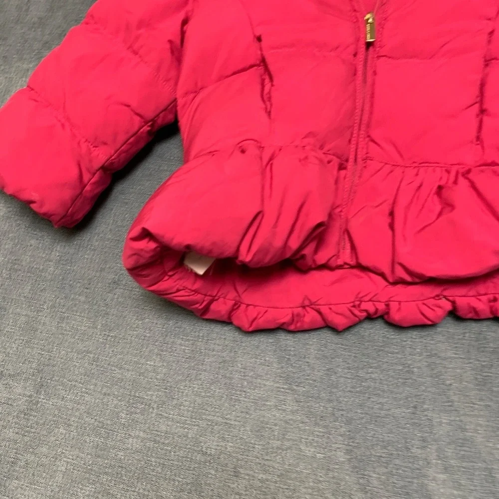 Ralph Lauren Puffer Jacket Girls 18M Pink Ruffle Hem Pony Logo Full‎ Zip Hooded